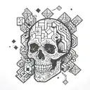 Tetris pieces falling into an open skull tattoo design idea
