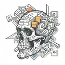 Tetris pieces falling into an open skull tattoo design idea