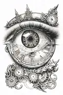 An eye with clock hands inside the pupil tattoo design idea
