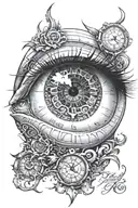 An eye with clock hands inside the pupil tattoo design idea