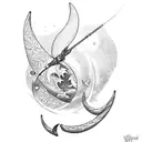 crescent moon with a bow and arrow  tattoo design idea