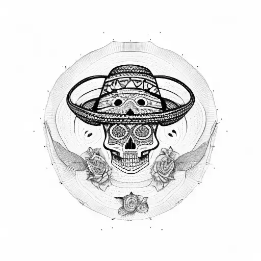 mexican skull with sombrero tattoo design idea
