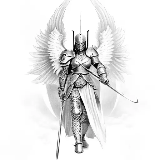 gardian angel in knight armor  tattoo design idea