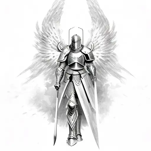 gardian angel in knight armor  tattoo design idea