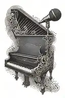 stylized piano and microphone on the half left arm tattoo design idea