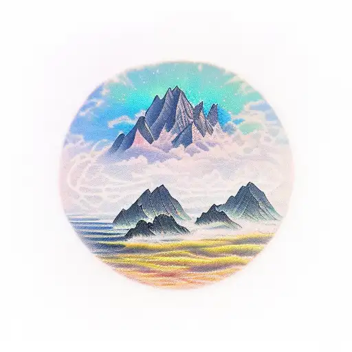 sunset, mountain near ocean tattoo design idea