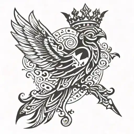 Crown, Fire and dove perched tattoo design idea