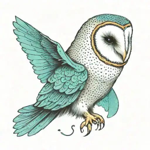 barn owl face on teal background black tattoo design idea