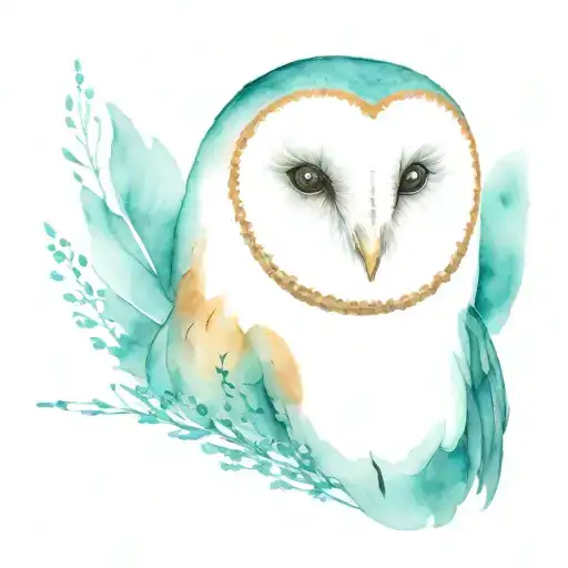 barn owl face on teal background black tattoo design idea