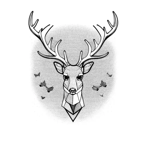 deer antlers and butterflies tattoo design idea