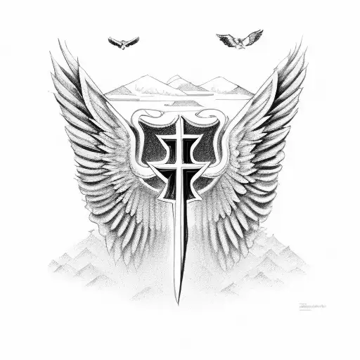 wings and cross tattoo design idea