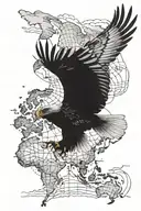 A majestic eagle soaring over a world map, symbolizing the client's love for travel and freedom tattoo design idea