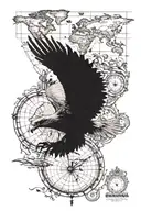 A majestic eagle soaring over a world map, symbolizing the client's love for travel and freedom tattoo design idea