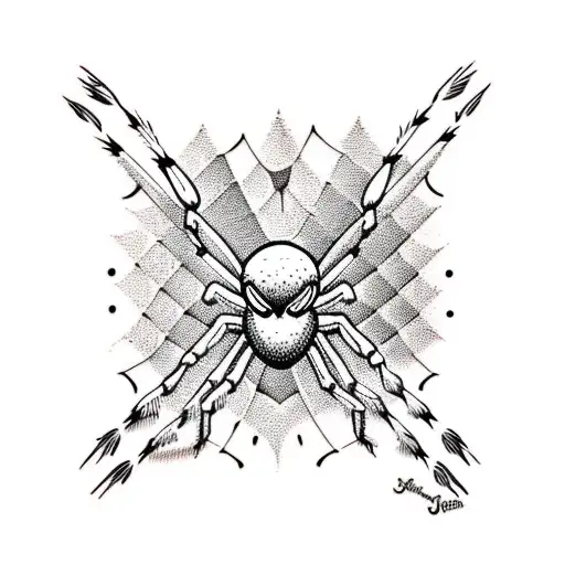American traditional web and spider for back of knee tattoo design idea