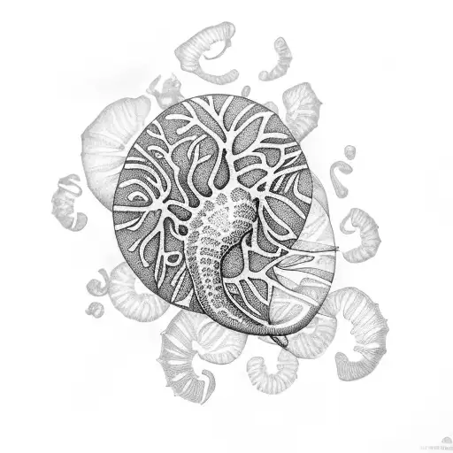 tropical leaves greek bust jelly fish tattoo design idea