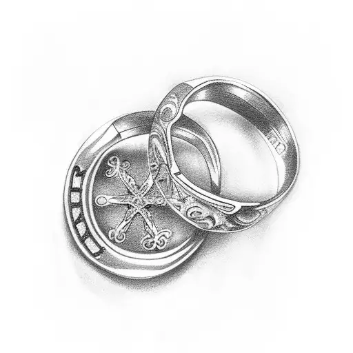 wedding ring and pacifier in cross of christ tattoo design idea