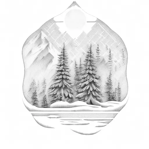 buck and doe behind pine tree tattoo design idea