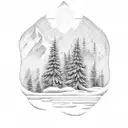 buck and doe behind pine tree tattoo design idea