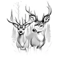 buck and doe behind pine tree tattoo design idea