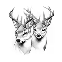 buck and doe behind pine tree tattoo design idea