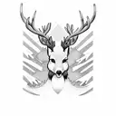 buck and doe behind pine tree tattoo design idea
