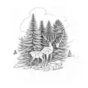 buck and doe behind pine tree tattoo design idea