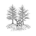 buck and doe behind pine tree tattoo design idea