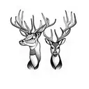 buck and doe behind pine tree tattoo design idea