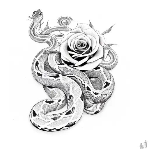 Snakes with roses and dagger tattoo design idea