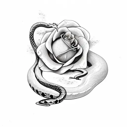 Snakes and roses with a dagger tattoo design idea