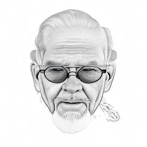 Grandpa walking in the ocean at Beach, Arms behind the back wearing Cap, Sunglasses and tanktop tattoo design idea