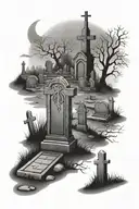 graveyard scene with tombstones tattoo design idea