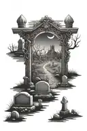 graveyard scene with tombstones tattoo design idea