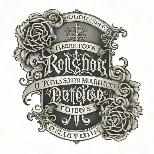 Create a design featuring old English font spelling out a powerful religious quote with a subtle nod to metal music tattoo design idea