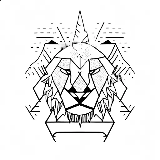 A minimalist tattoo of a lion's head with a striking lightning bolt running through it, symbolizing the client's intimidating presence and their power to overcome any obstacles. tattoo design idea