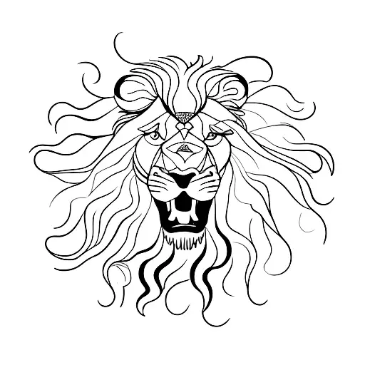 A minimalist tattoo of a lion's head with a striking lightning bolt running through it, symbolizing the client's intimidating presence and their power to overcome any obstacles. tattoo design idea