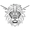 A minimalist tattoo of a lion's head with a striking lightning bolt running through it, symbolizing the client's intimidating presence and their power to overcome any obstacles. tattoo design idea