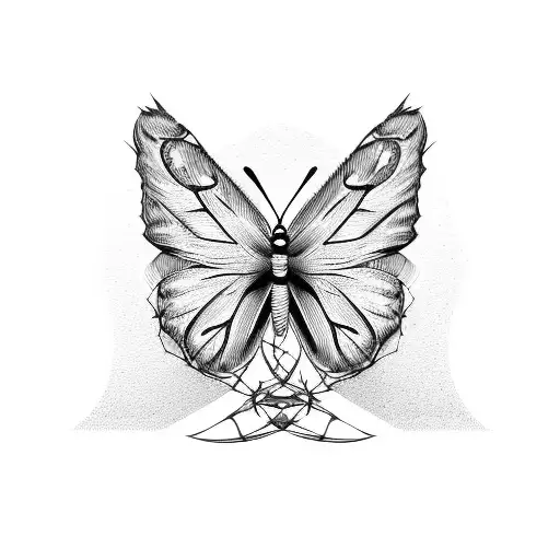butterfly barbed wire sword tattoo design idea