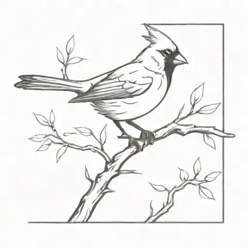A minimalist tattoo of a cardinal perched on a branch in a nature setting tattoo design idea