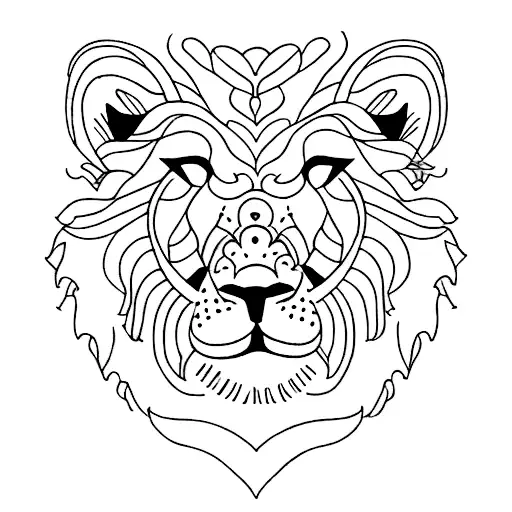 A lioness and her cubs surrounded by a floral design in blackwork tattoo design idea