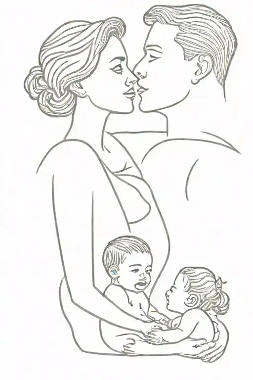 husband wife baby boy tattoo design idea