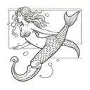 mermaid drowning in boots with hand rock sign out of the boot tattoo design idea