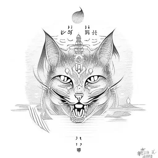  samurai cat tattoo design idea