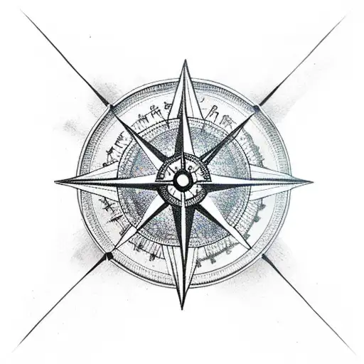 Heart and compass tattoo design idea