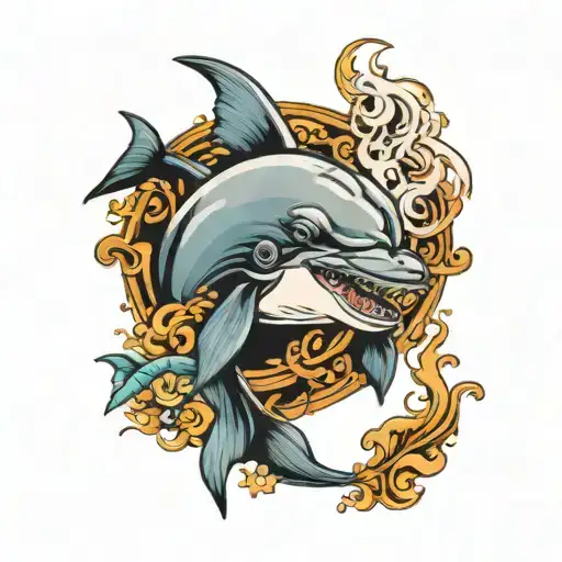 dolphin smoking cigarette tattoo design idea