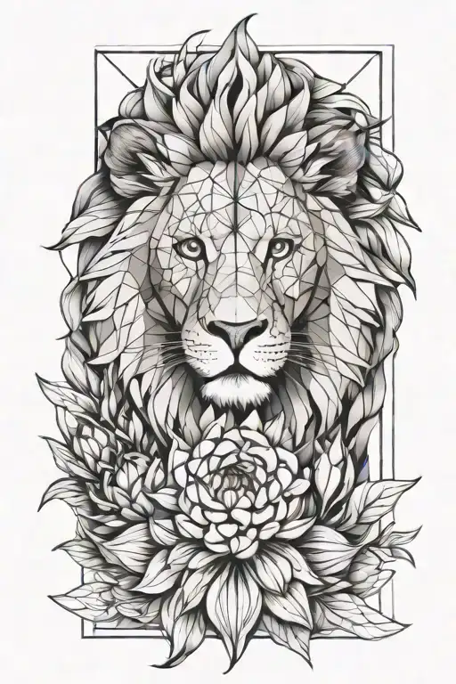 lion and protea melding tattoo design idea