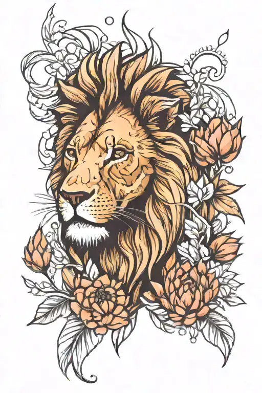 lion and protea melding tattoo design idea