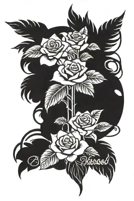 roses and blessed written inside surrounded and palm tree   tattoo design idea