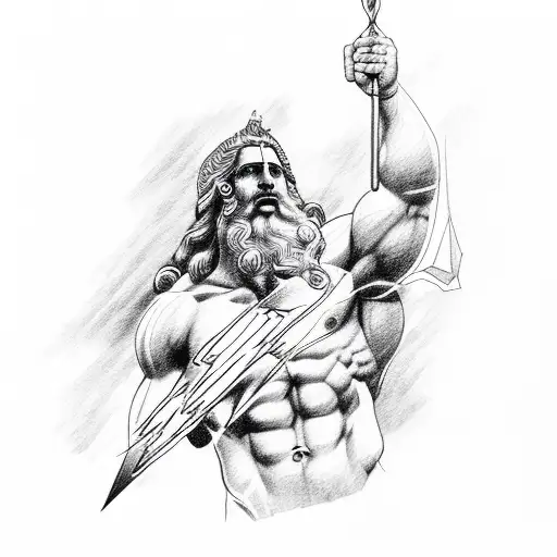 Upper body of Zeus holding a lightning bolt tattoo design idea