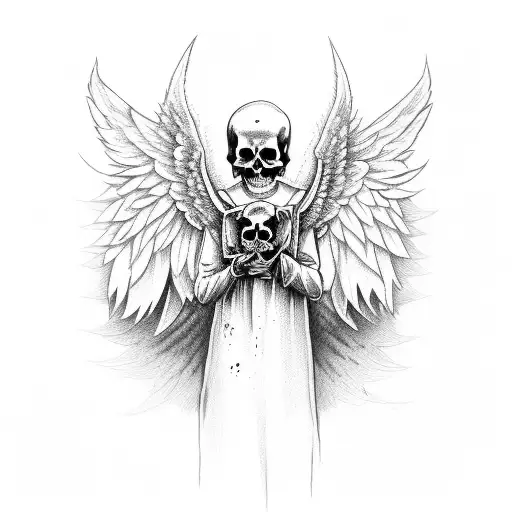 angel number with skull tattoo design idea